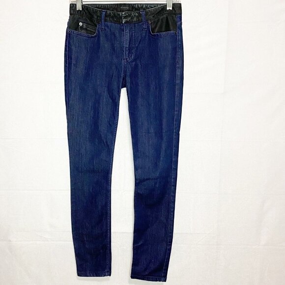 Theory Size 2 (28x29) Dark Denim Straight Skinny Stretch Low-Rise Jeans - Picture 1 of 7